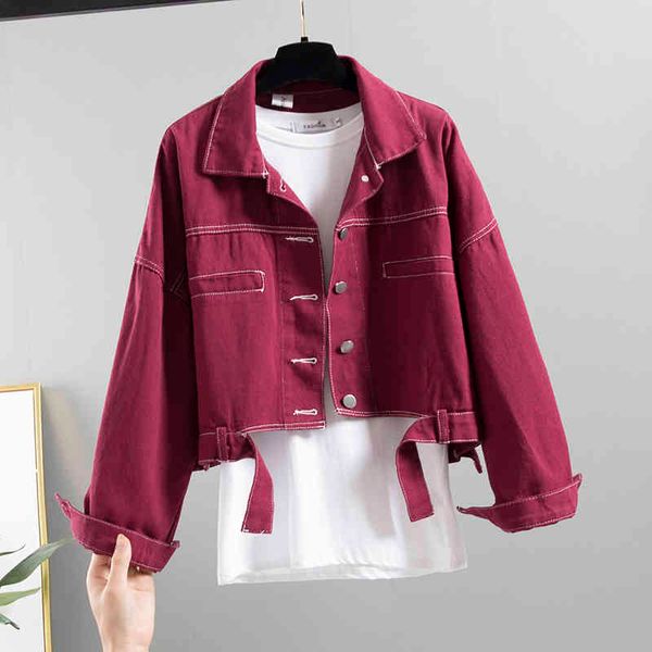 

jacket fashion spring autumn women yellow denim jacket coat big size loose short long sleeve jeans outwear femal, Black;brown