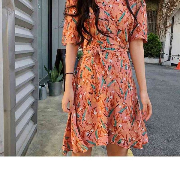 

floral print dress summer women dress above knee, mini short sleeve casual es femme elegant es v neck 210423, Black;gray