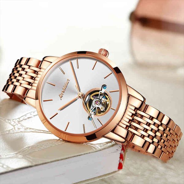 

jsdun 2021 new luxury ladies design watches women brand stainless steel waterproof mechanical automatic wristwatches 8812, Slivery;brown