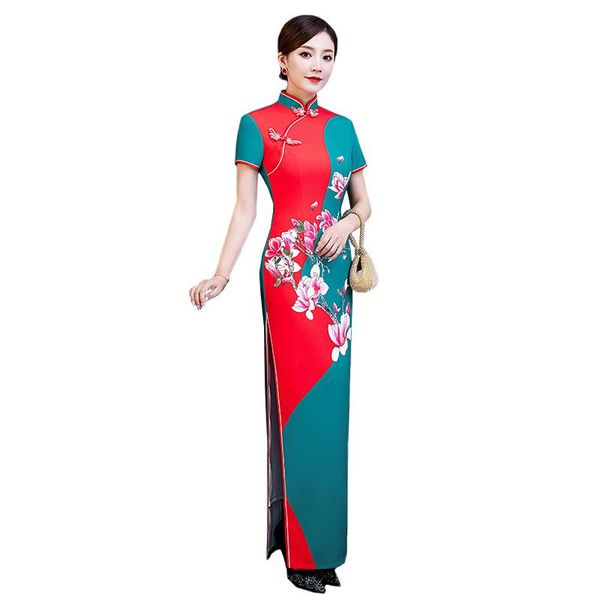 

ethnic clothing green plus size 5xl white blue chinese vintage printed lady qipao fashion handmade button cheongsam novelty formal dress, Red