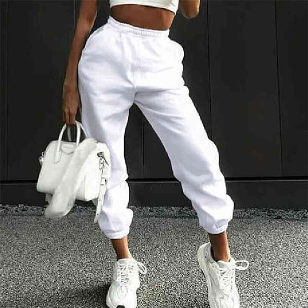 

omsj autumn winter arrival sweatpants high waist fashion solid workout pencil pants khaki/white/blue sporty long trousers 210517, Black;white