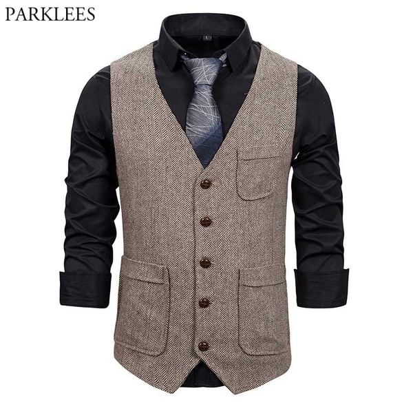 

men's 5 button formal herringbone tweed dress vest slim fit v neck sleeveless vests waistcoat vintage gentleman british gilet 210522, Black;white