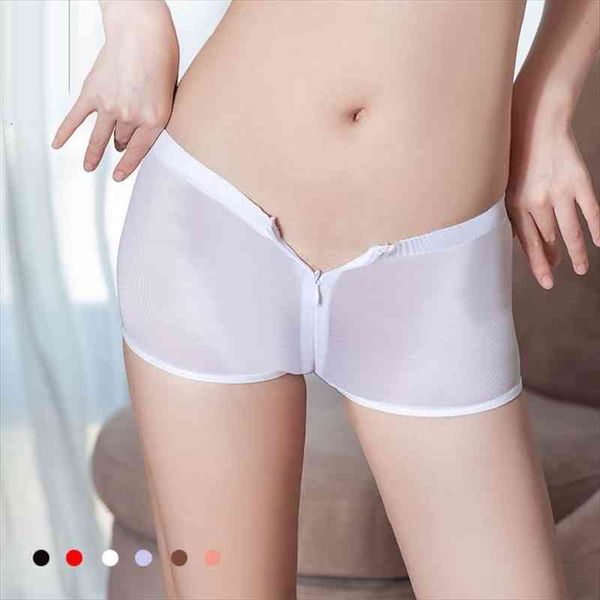 

glossy high cut boxer women shorts transparent zipper open crotch mini low waist elastic multicolor short panties, White;black