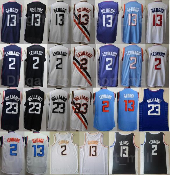 

men basketball lou williams jersey 23 kawhi leonard 2 paul george 13 breathable pure cotton team color navy blue white black good quality, Black;red