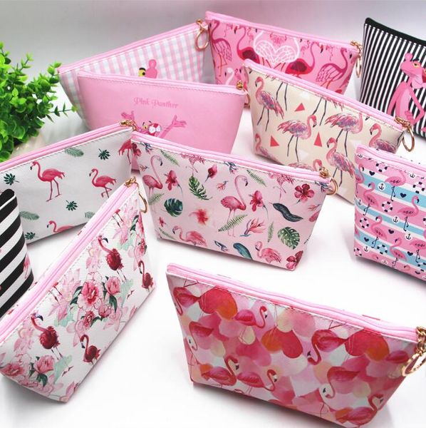 Multifuction Mädchen-Geldbörse mit rosa Flamingos, Cartoon-Streifen, Mädchen-Handtasche, Kosmetiktaschen, leicht zu tragende Münzgeldbörsen für Kinder