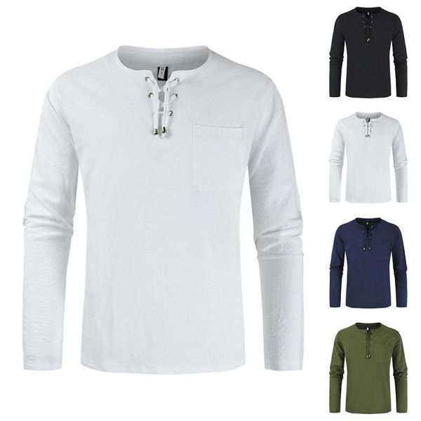 

men's casual shirts long sleeve t-shirt autumn solid color lace up, White;black