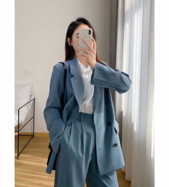 

women's two piece pants spring/summer 2021 fashion blogger fashionable wind profile suit jacket show thin solid loose women in the leis, White