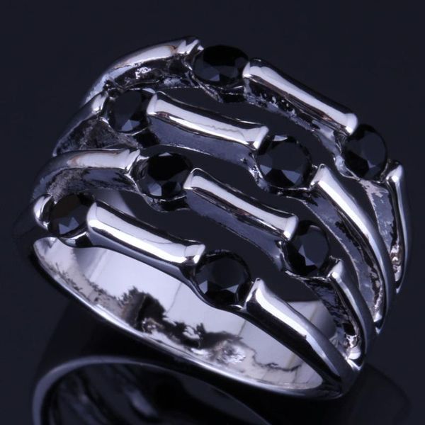 

cluster rings stylish black cubic zirconia silver plated ring v0561, Golden;silver
