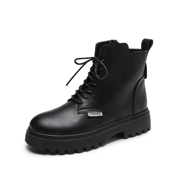 

boots women's autumn 2021 fashion british style solid color shoes for women casual thick soled short female 918, Black