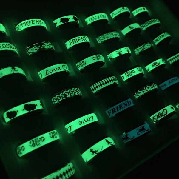 

100pcs/lot luminous rings fashion stainless steel ring for men women party jewelry glow in the dark wholesale nice gifts, Silver