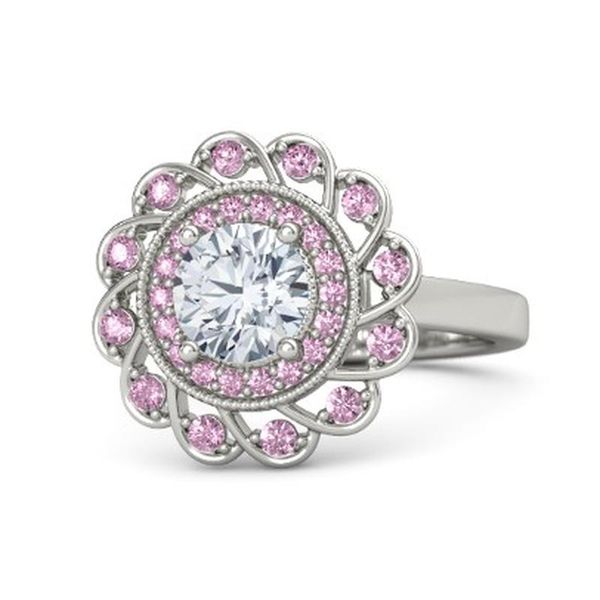 

wedding rings fashion simple luxury pink flower zircon ring female romantic bridal jewelry valentine's day special gift wholesale, Slivery;golden