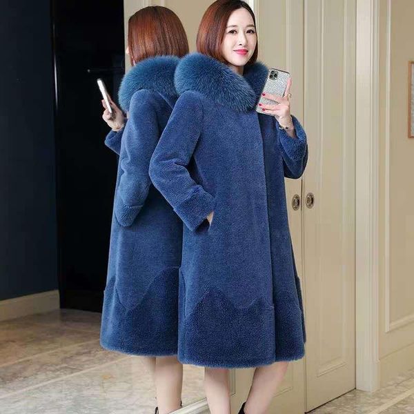 

women's fur & faux 2021 women real natural coat winter female spring long jacket ladies sleeve clothes wool soft outwear q218, Black