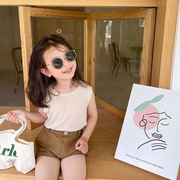 

girls korean style solid color sleeveless summer kids children loose soft thin vest 1-7y 210615, Blue