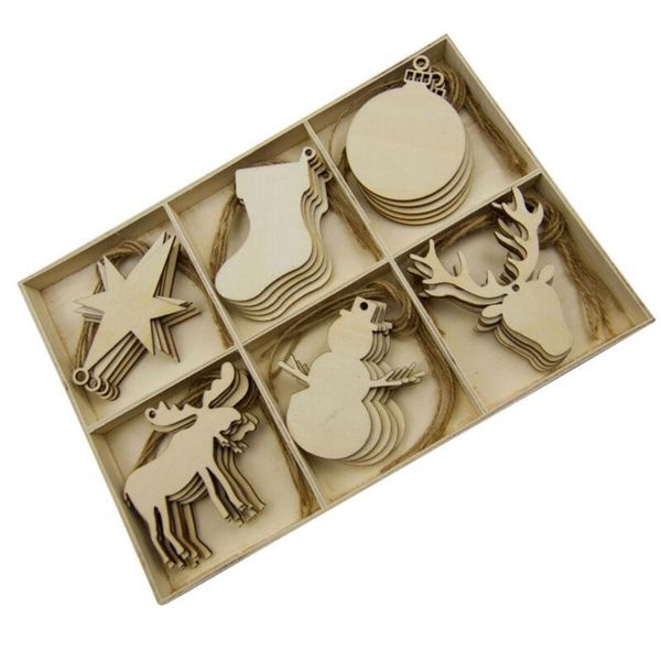 

30set wooden christmas shaped chips diy tree ornaments kids gift wall hanging decoration decorative flowers & wreaths