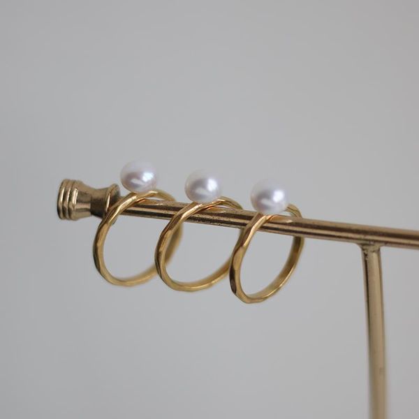 

waterproof irregular geometric surface stainless steel band paved with freshwater pearl rings for women vintage gold ring cluster, Golden;silver