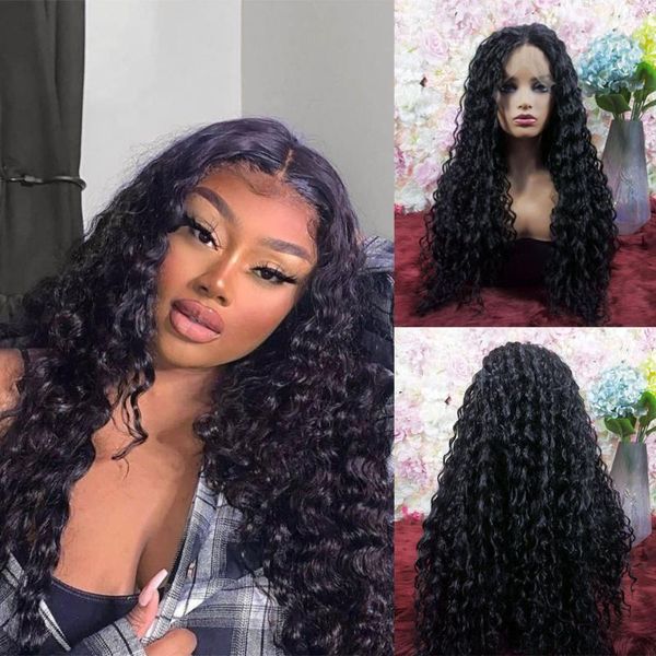 

synthetic wigs curly wig lace front black long hair 250 density heat resistant fiber for women daily use cosplay wear