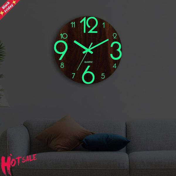 

wooden wall clock luminous number hanging clocks quiet dark glowing modern watches home decor christmas gift
