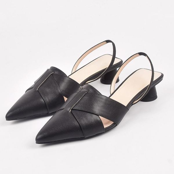 

all melody mules ladies casual sandals fashion black white beige pointed toe women slippers round thick heel sewing party botas dress shoes