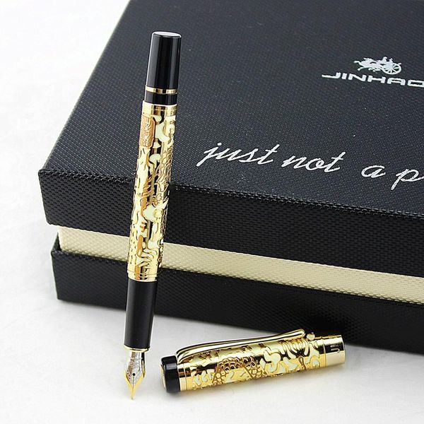 

white and golden medium nib fountain pen dragon embossed pens