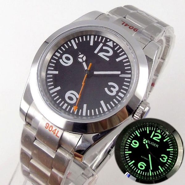 

wristwatches bliger polish bezel 36mm/39mm selfwinding men watch 21 jewels miyota nh35a orange second hand luminous index brushed oyster, Slivery;brown