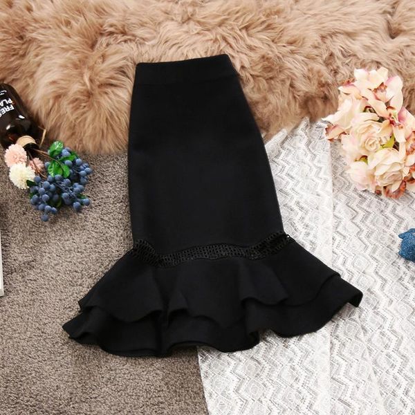 

skirts 2021 fashion women skirt elastic high waist one-step black trumpet