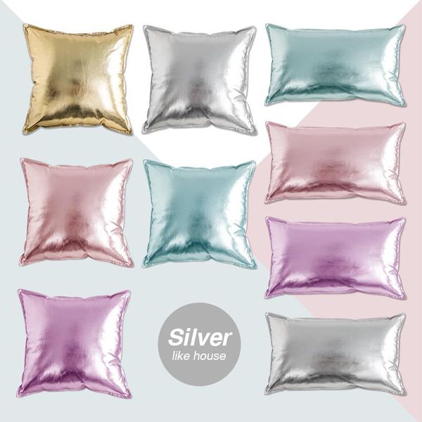 

solid metal pu leather pillow cushion cover gold pink office sofa car decoration lumbar 45x45cm drop cushion/decorative