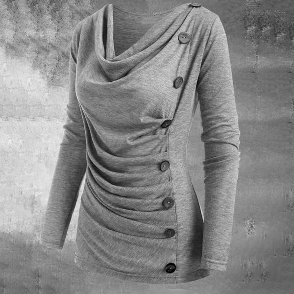 

ruched button detail cowl neck t-shirt, White