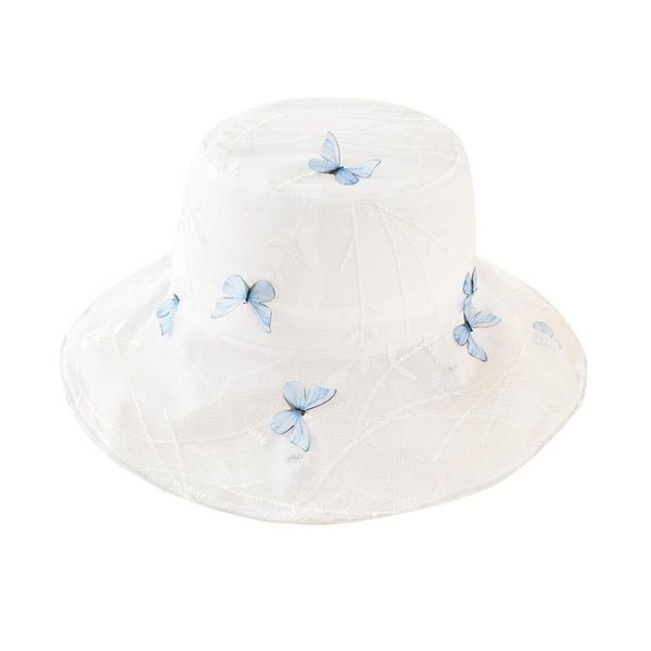 

wide brim hats women's three-dimensional butterfly sun hat protection side anti-ultraviolet breathable lightweight mesh cap, Blue;gray