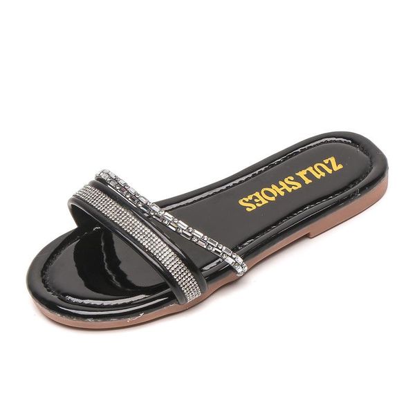 

slipper cuzullaa summer children girls rhinestone strap beach sandals slippers shoes kids non-slip fashion size 26-36, Black;grey
