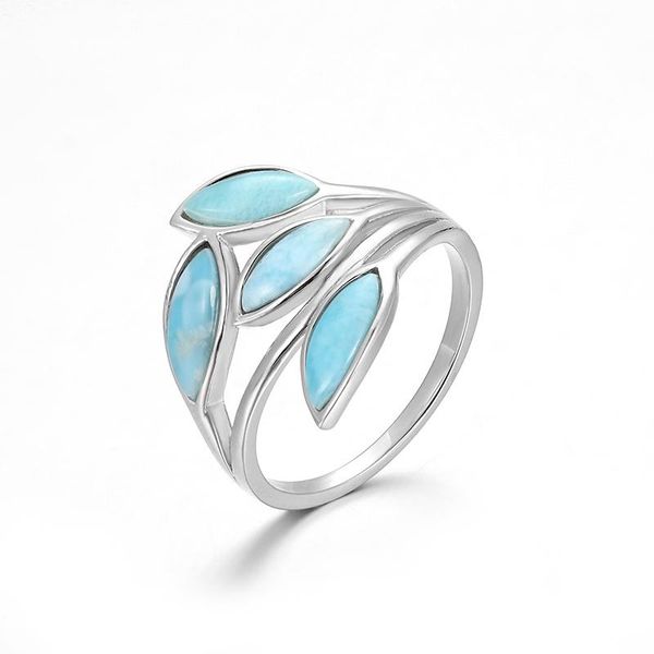 

cluster rings olive branch give the mother gift 925 sterling silver natural gemstones larimar ring for women simple female jewelry dating, Golden;silver