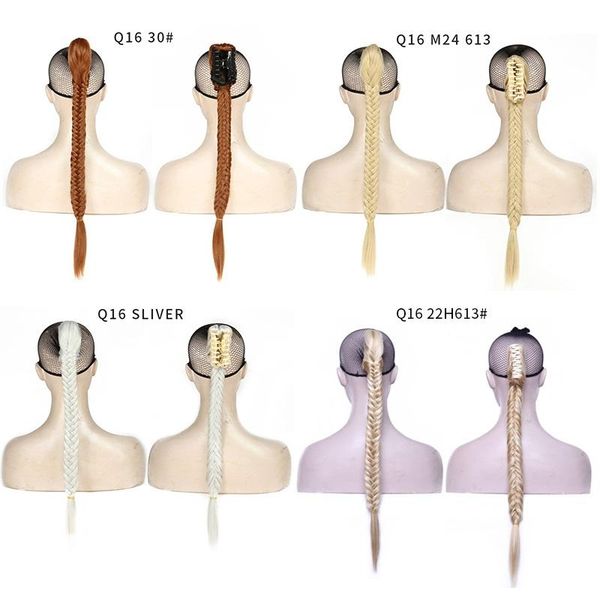 

synthetic wigs fishbone braid claw on ponytail pony tail hairpiece high temperature fiber hair 24 inch, Black