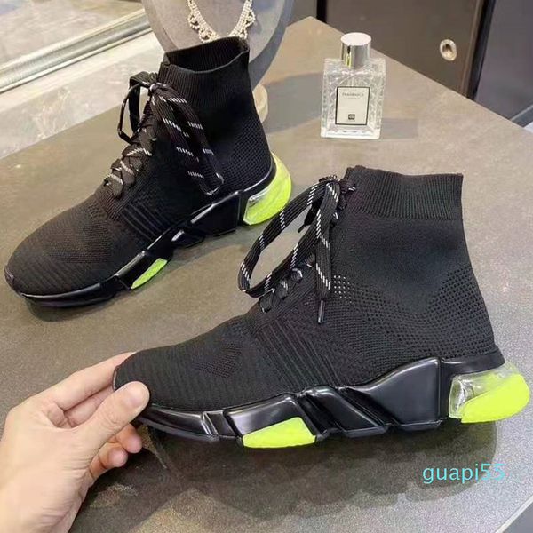 

men knit lace-up sneaker boots letter printed designer women speed cloth ultra-flexible molded sole bootie, Black