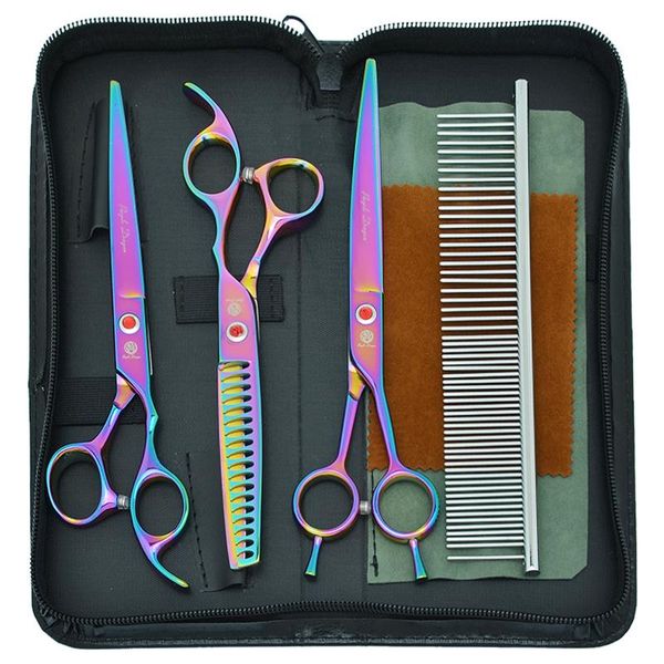 

hair scissors purple dragon 7.0" professional pets grooming forceps jp440c dog straight curved cutting shears thinning tijeras b0019b