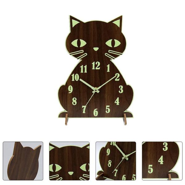 

wall clocks luminous cat shape clock wooden mute cartoon decor