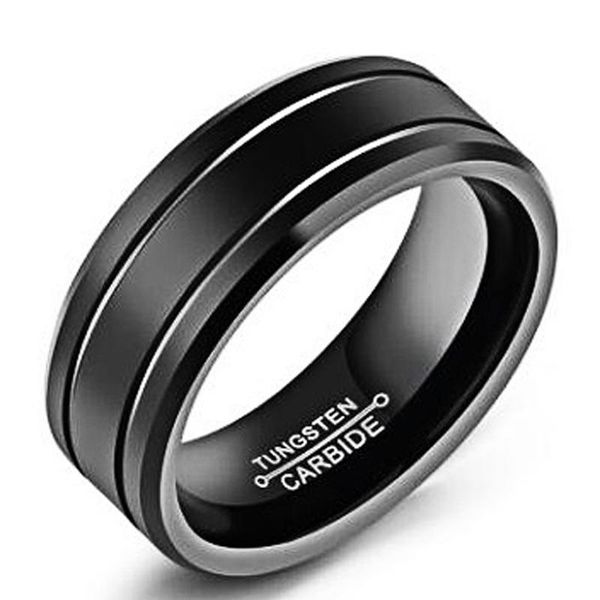 

wedding rings cool fashion black tungsten men ring groove design, Slivery;golden