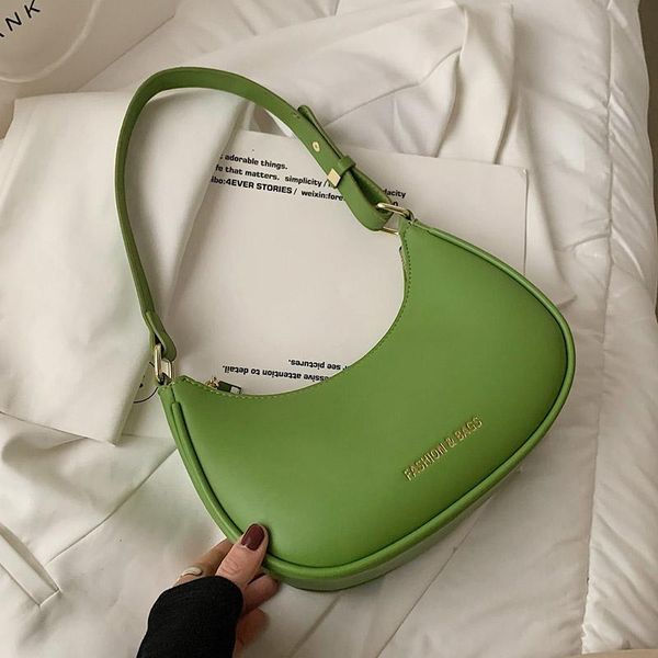 

evening bags half-moon small green shoulder underarm for women 2021 high-quality pu leather baguette handbag tote