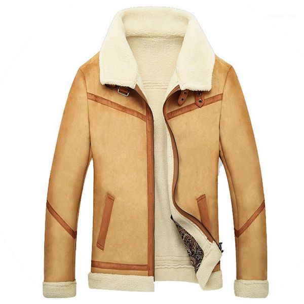 

men's fur & faux brand winter coat fashion thick warm leather jacket fleece lined velvet pilot outwear male clothing drop, Black