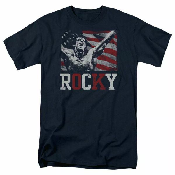 

rocky flag champion t shirt mens licensed boxing movie tee balboa navy, White;black
