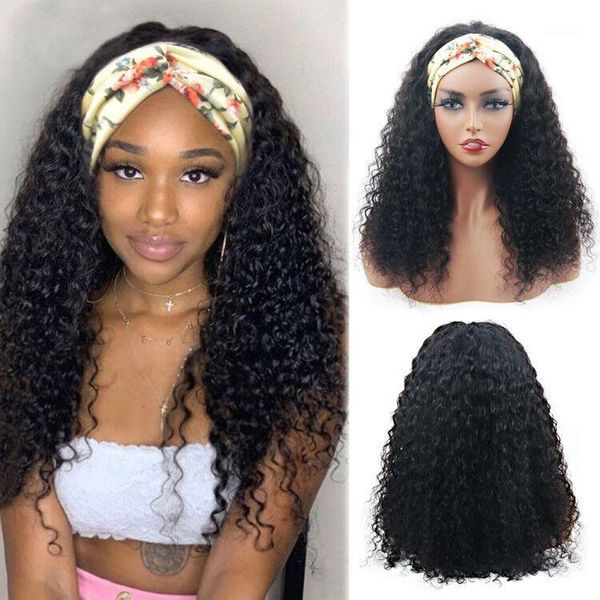 

malaysian water wave wig 180% headband human hair wigs reshine full machine made glueless wigs1, Black;brown
