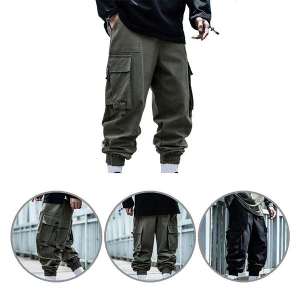 

men's pants handsome terrific casual men cargo ankle banded autumn trousers elastic waist for street dance, Black