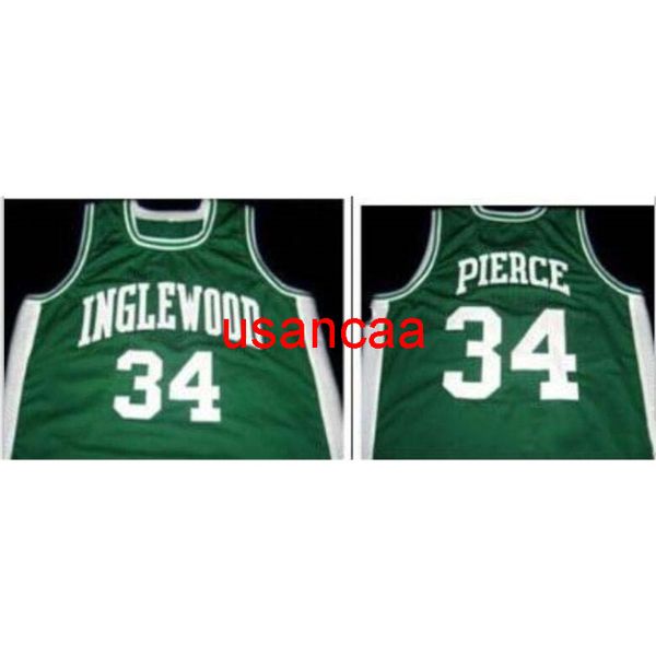 Özel XXS-6XL Vintage Erkekler Paul Pierce #34 Inglewood Lisesi Koleji Jersey Yeni Yeşil, Siyah, Beyaz, Tüm İsim ve Numaralar Nakış
