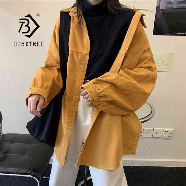 

autumn new women solid corduroy vintage blouse lantern sleeve oversized yellow shirt fall casual feminina blusa t06603f 210430, White