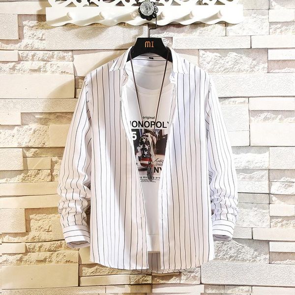 

men's casual shirts striped shirt long sleeve fashion, White;black