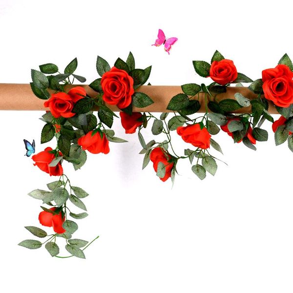 

artificial silk roses flower vine decorative fake plastic ivy faux plants leaf hanging rose garland wedding wall decoration flowers & wreath
