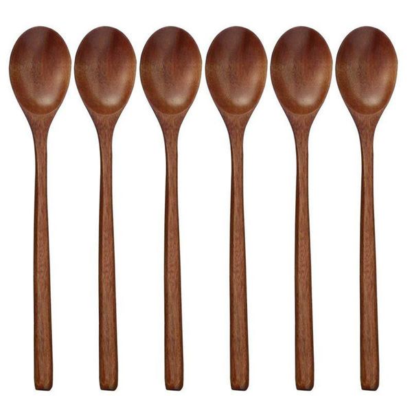 

spoons wooden spoons, 6 pieces wood soup for eating mixing stirring cooking, long handle spoon with japanese style kitchen utens