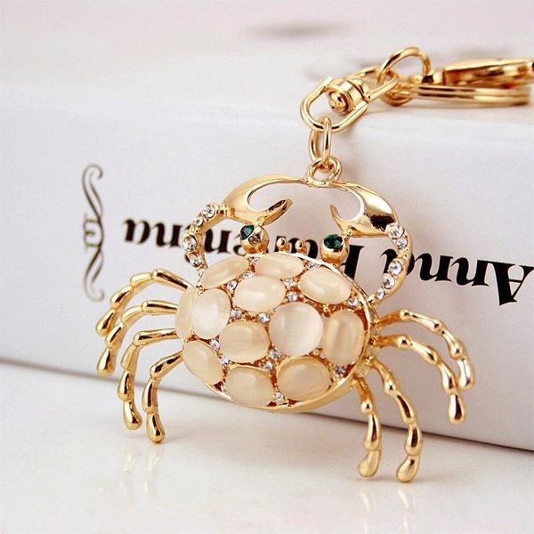 

keychains rhinestone crystal cute crab keychain bag charm pendant key chains holder ring jewelry for women girl gift, Silver