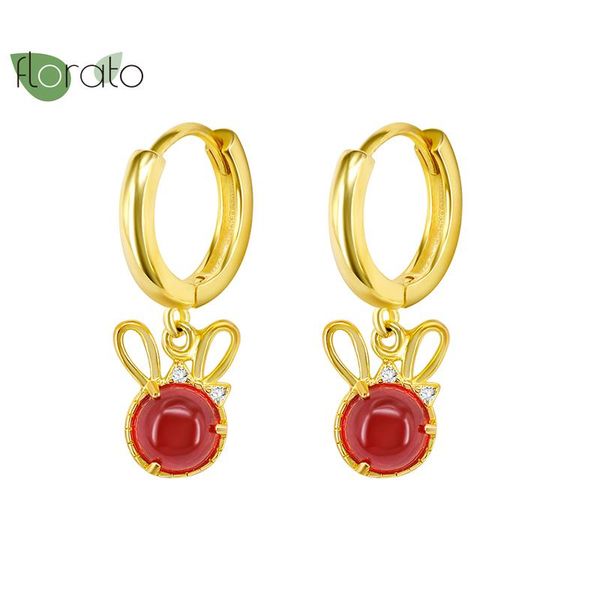 

hoop earrings 925 sterling silver exquisite red zircon pendant sweet and omantic girls spring snd summer jewelry & huggie, Golden;silver