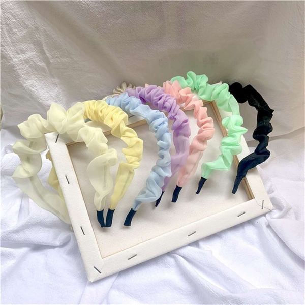

korean version net red ins mesh pleated organza narrow edge hairband mori series women's hair accessories, Silver