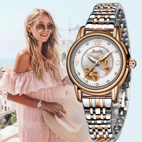 

wristwatches sunkta ladies watch watches women simple business waterproof sport quartz zegarek damski +box, Slivery;brown