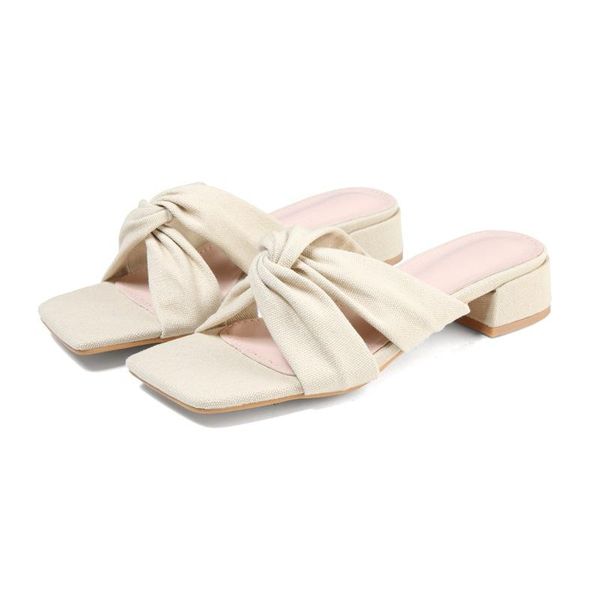 

slippers summer fashion large size sandals and simple cross strap square heel ladies shoes, Black